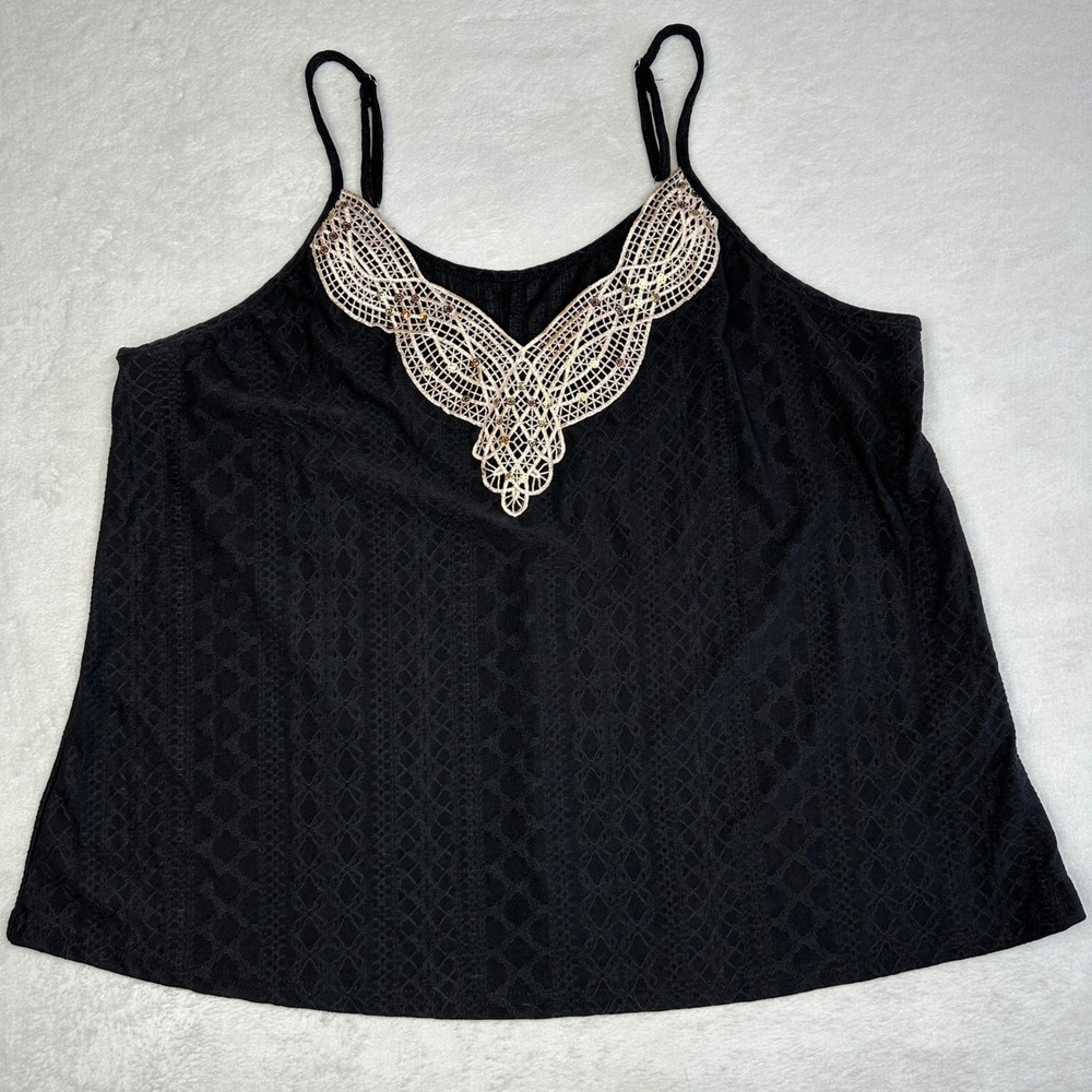 SHEIN Curve Womens 2XL Black Textured Lace Sequin V-Neck Cami Tank Top